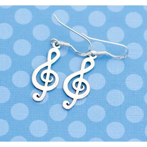 Vintage Boho Music Note Sterling Silver Dangle Earrings - M19 - Picture 1 of 2